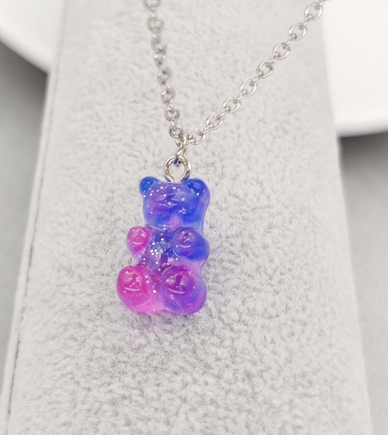 RUIZHEN Mix Multi-color Resin Gummy Bear Pendant Necklace Stainless Steel Chain(dark blue) - Image 4